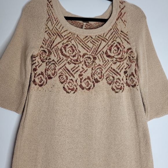 Free People Tan Knit Rose Tunic Top - Picture 4 of 11
